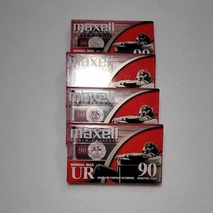NEW Sealed 4 Maxell UR-90 Normal-Bias Cassette Tapes, 90 min Capacity